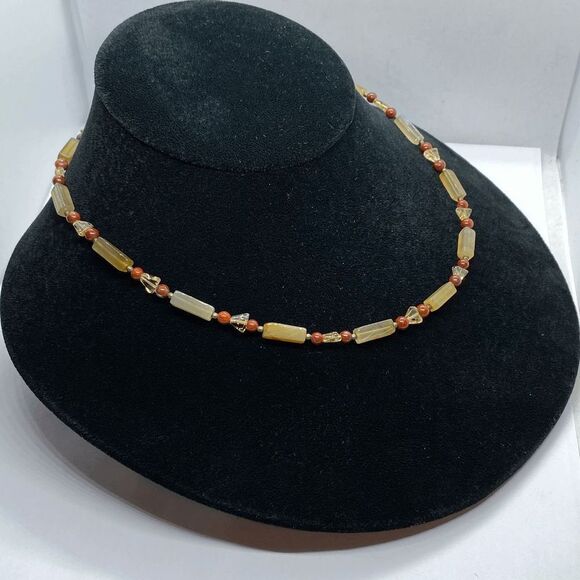 Unique Vintage Sterling Silver, Glass & Stone Beaded Necklace - Picture 5 of 5